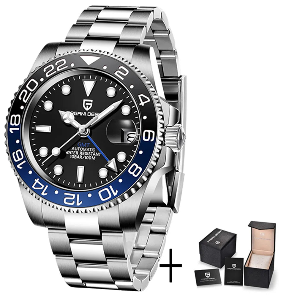 PAGANI DESIGN PD-1662 – Montre Automatique Homme GMT de Luxe en Acier Inoxydable