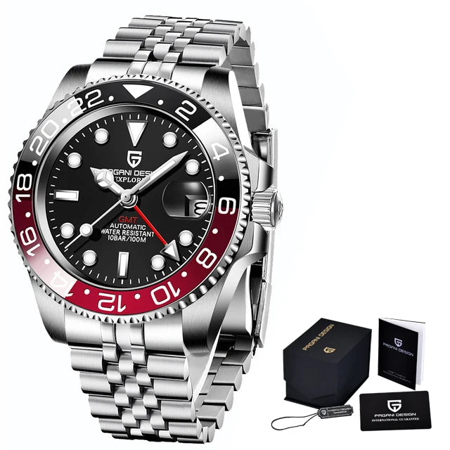 PAGANI DESIGN PD-1662 – Montre Automatique Homme GMT de Luxe en Acier Inoxydable