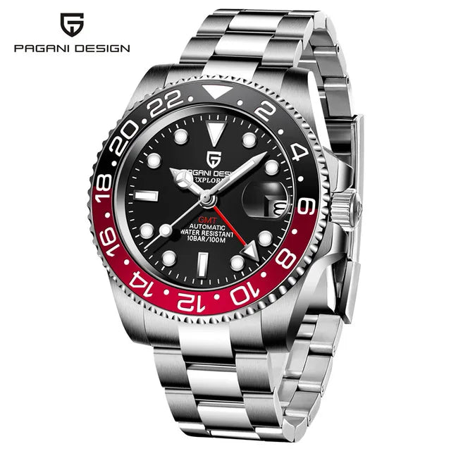 PAGANI DESIGN PD-1662 – Montre Automatique Homme GMT de Luxe en Acier Inoxydable