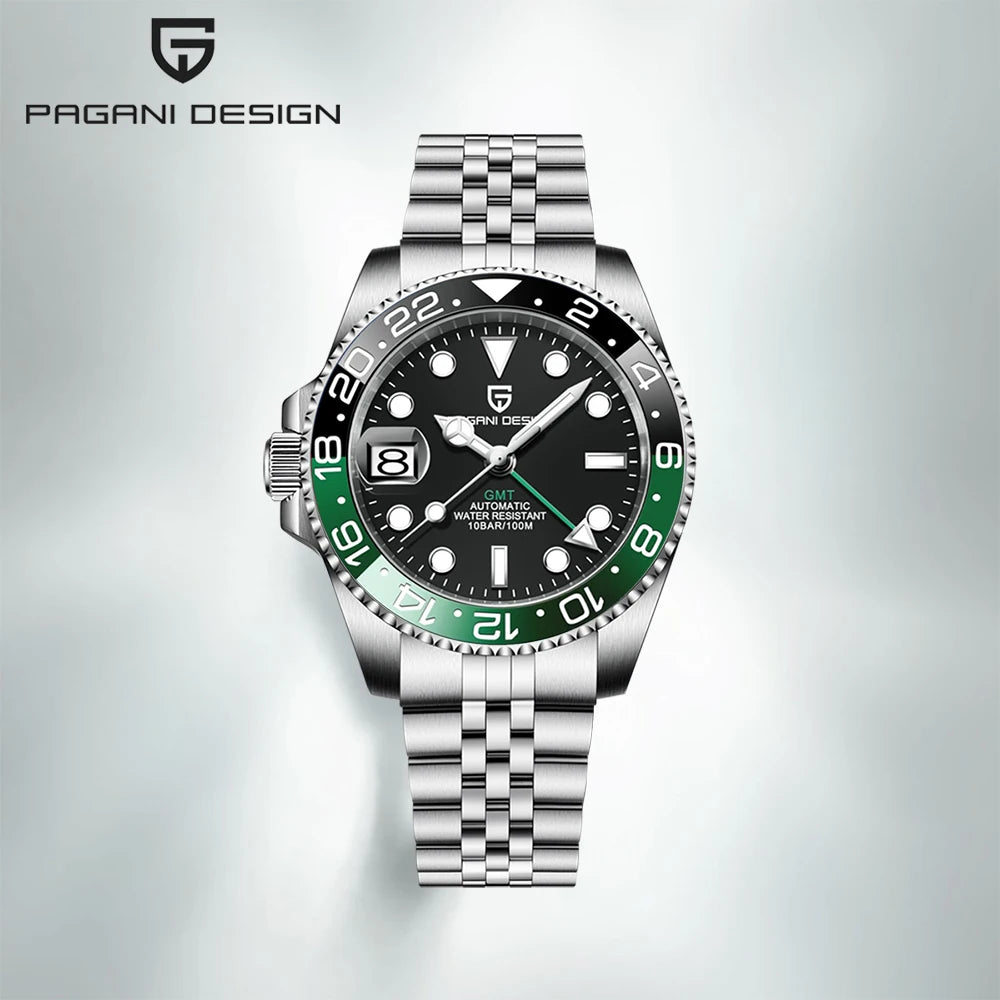 PAGANI DESIGN PD-1662 – Montre Automatique Homme GMT de Luxe en Acier Inoxydable