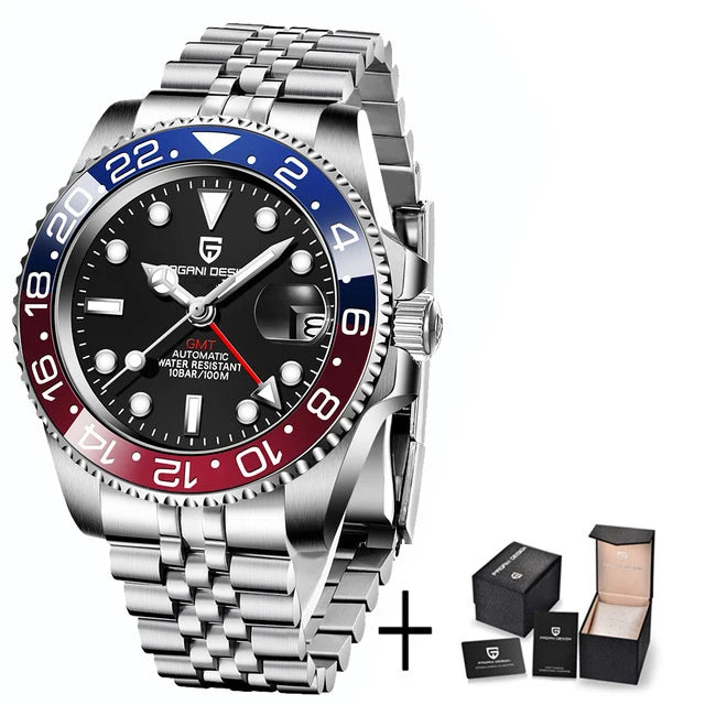 PAGANI DESIGN PD-1662 – Montre Automatique Homme GMT de Luxe en Acier Inoxydable