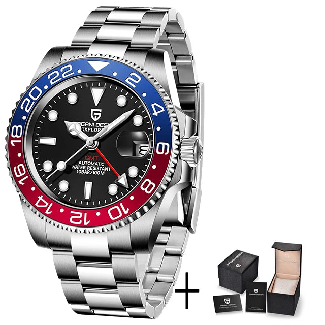 PAGANI DESIGN PD-1662 – Montre Automatique Homme GMT de Luxe en Acier Inoxydable