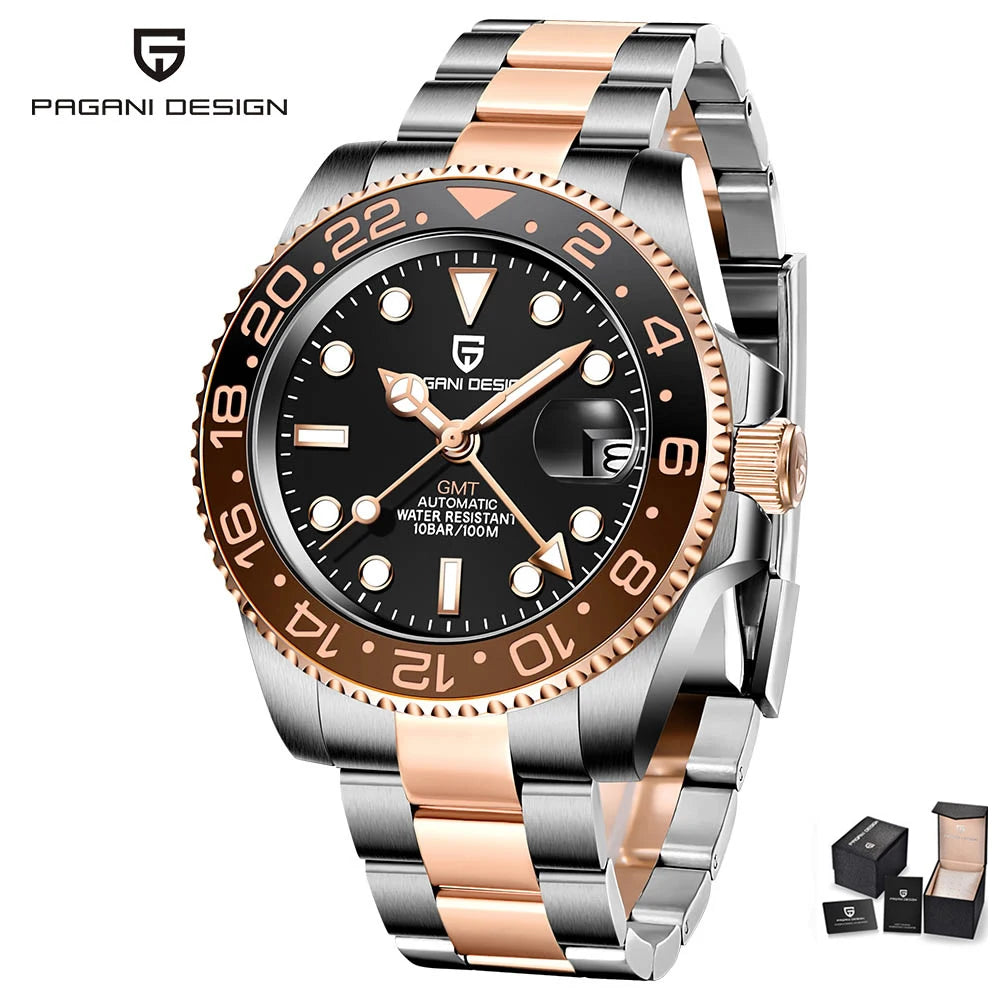 PAGANI DESIGN PD-1662 – Montre Automatique Homme GMT de Luxe en Acier Inoxydable