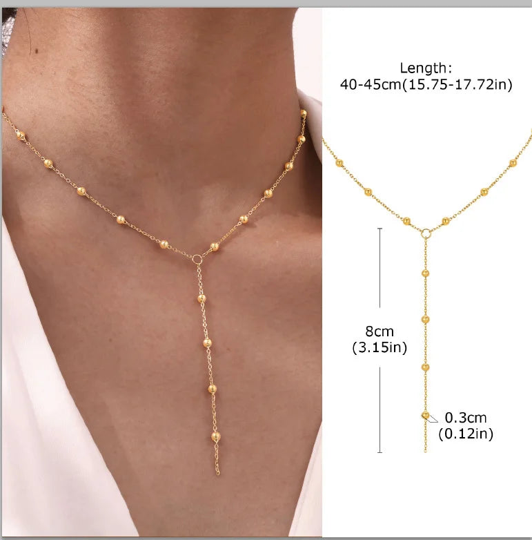 Collier Lariat Plaqué Or en Acier Inoxydable – Collier Fin Long à Goutte pour Femme