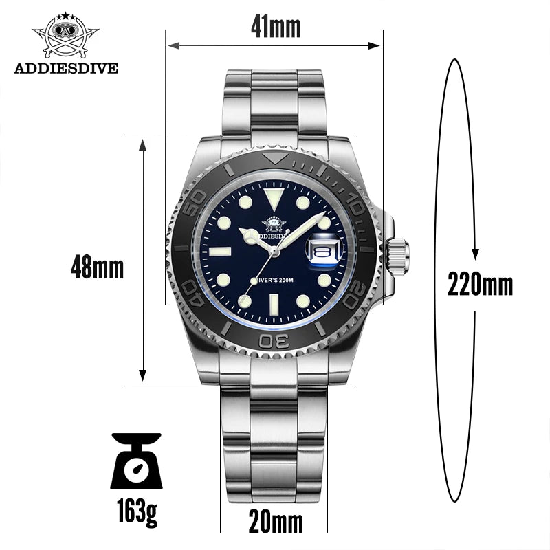 ADDIESDIVE H3 – Montre de Plongée Homme de Luxe en Acier Inoxydable