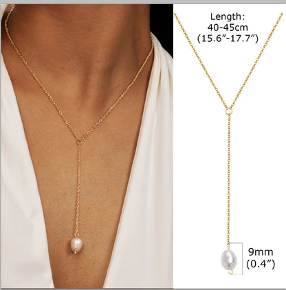 Collier Lariat Plaqué Or en Acier Inoxydable – Collier Fin Long à Goutte pour Femme