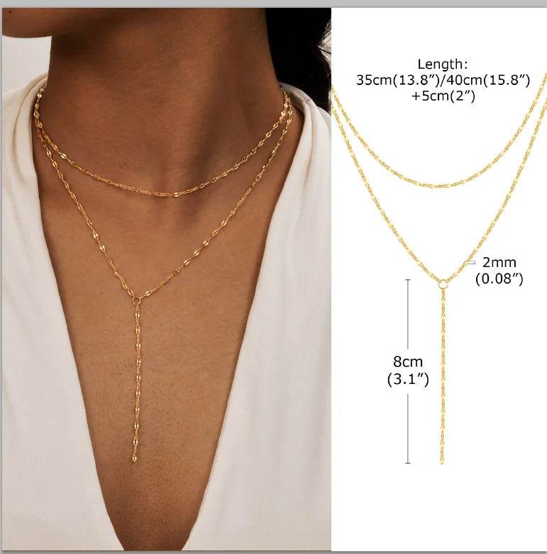 Collier Lariat Plaqué Or en Acier Inoxydable – Collier Fin Long à Goutte pour Femme