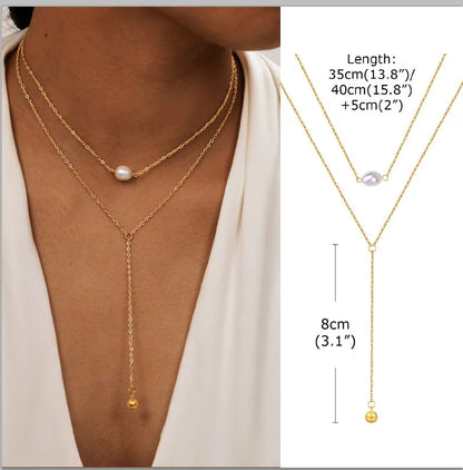 Collier Lariat Plaqué Or en Acier Inoxydable – Collier Fin Long à Goutte pour Femme