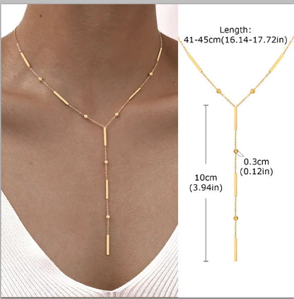 Collier Lariat Plaqué Or en Acier Inoxydable – Collier Fin Long à Goutte pour Femme