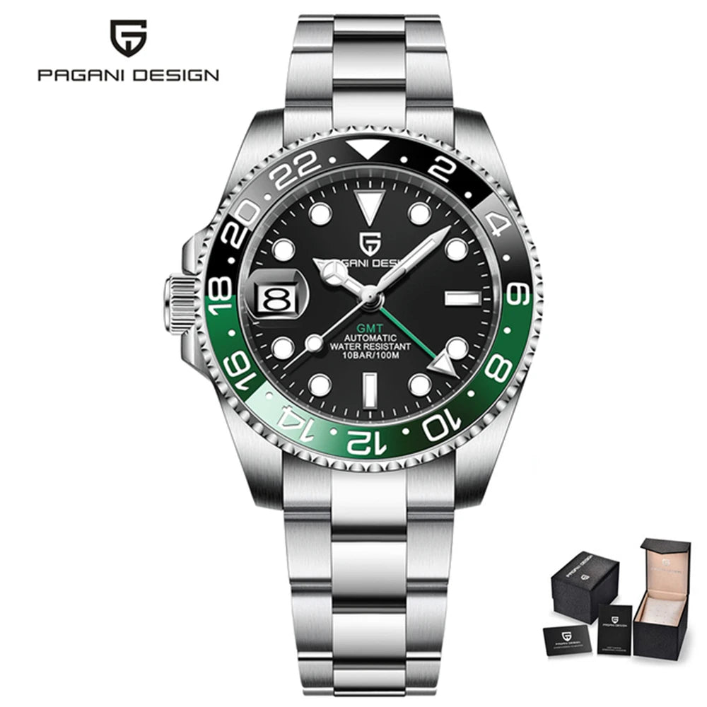PAGANI DESIGN PD-1662 – Montre Automatique Homme GMT de Luxe en Acier Inoxydable