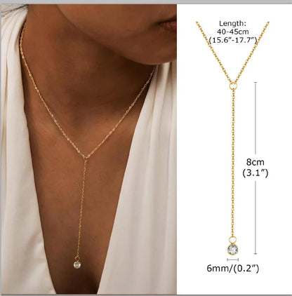 Collier Lariat Plaqué Or en Acier Inoxydable – Collier Fin Long à Goutte pour Femme