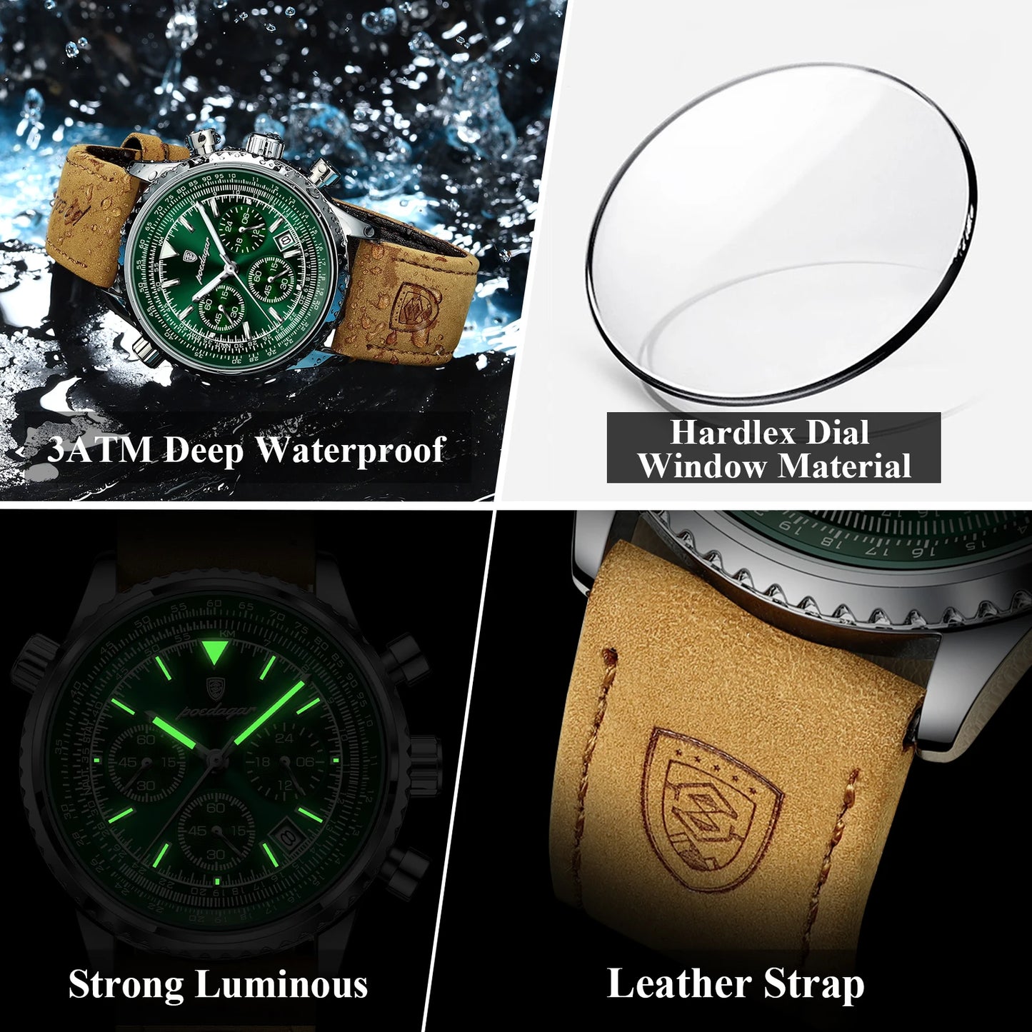 POEDAGAR Chrono Elite – Montre Homme Sport & Élégance