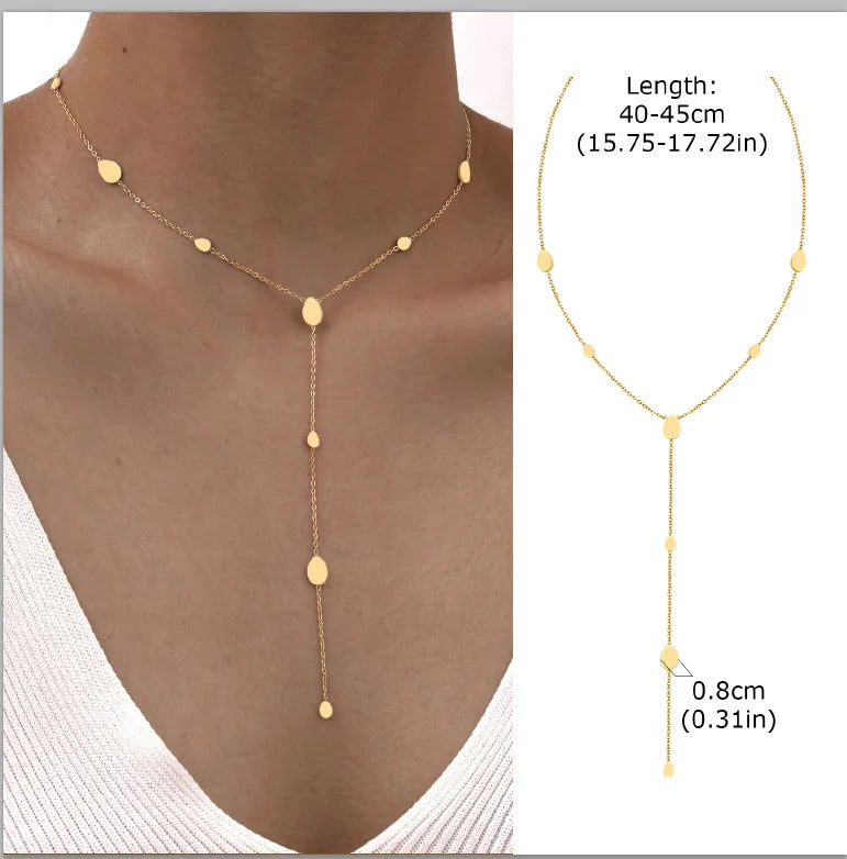 Collier Lariat Plaqué Or en Acier Inoxydable – Collier Fin Long à Goutte pour Femme
