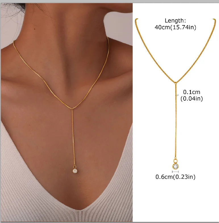 Collier Lariat Plaqué Or en Acier Inoxydable – Collier Fin Long à Goutte pour Femme