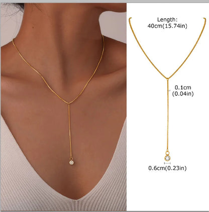 Collier Lariat Plaqué Or en Acier Inoxydable – Collier Fin Long à Goutte pour Femme