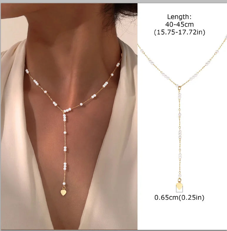 Collier Lariat Plaqué Or en Acier Inoxydable – Collier Fin Long à Goutte pour Femme