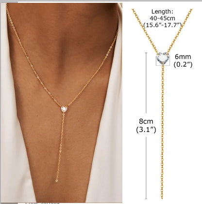 Collier Lariat Plaqué Or en Acier Inoxydable – Collier Fin Long à Goutte pour Femme