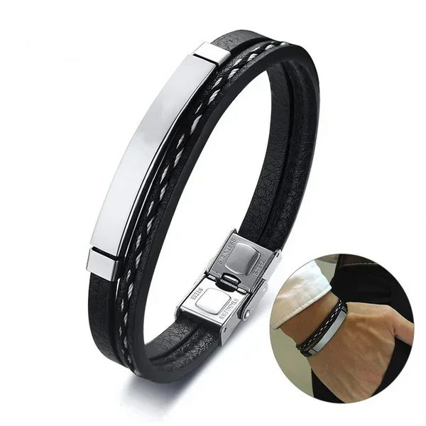 Bracelet Tressé en Cuir & Acier – Élégance Masculine Décontractée