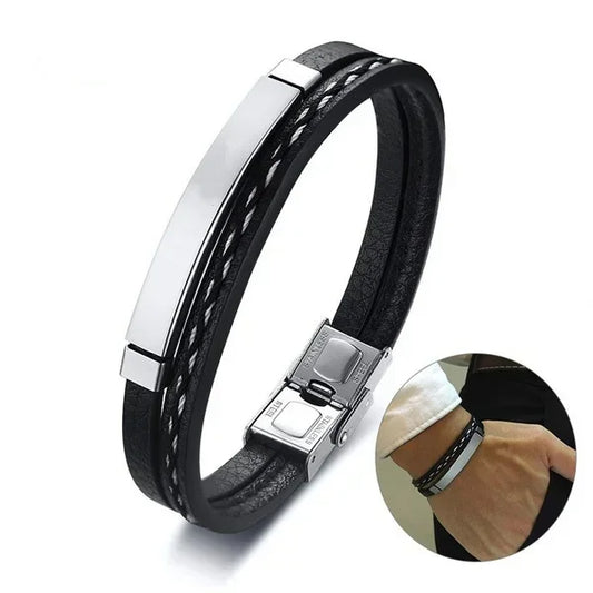 Bracelet Tressé en Cuir & Acier – Élégance Masculine Décontractée