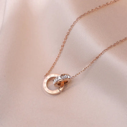 Collier Ras-du-Cou Cercle Cristal de Luxe – Pendentif Chiffres Romains en Acier Inoxydable Or & Argent