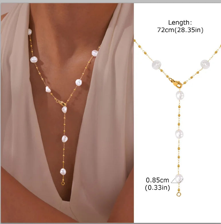 Collier Lariat Plaqué Or en Acier Inoxydable – Collier Fin Long à Goutte pour Femme