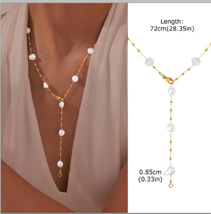 Collier Lariat Plaqué Or en Acier Inoxydable – Collier Fin Long à Goutte pour Femme