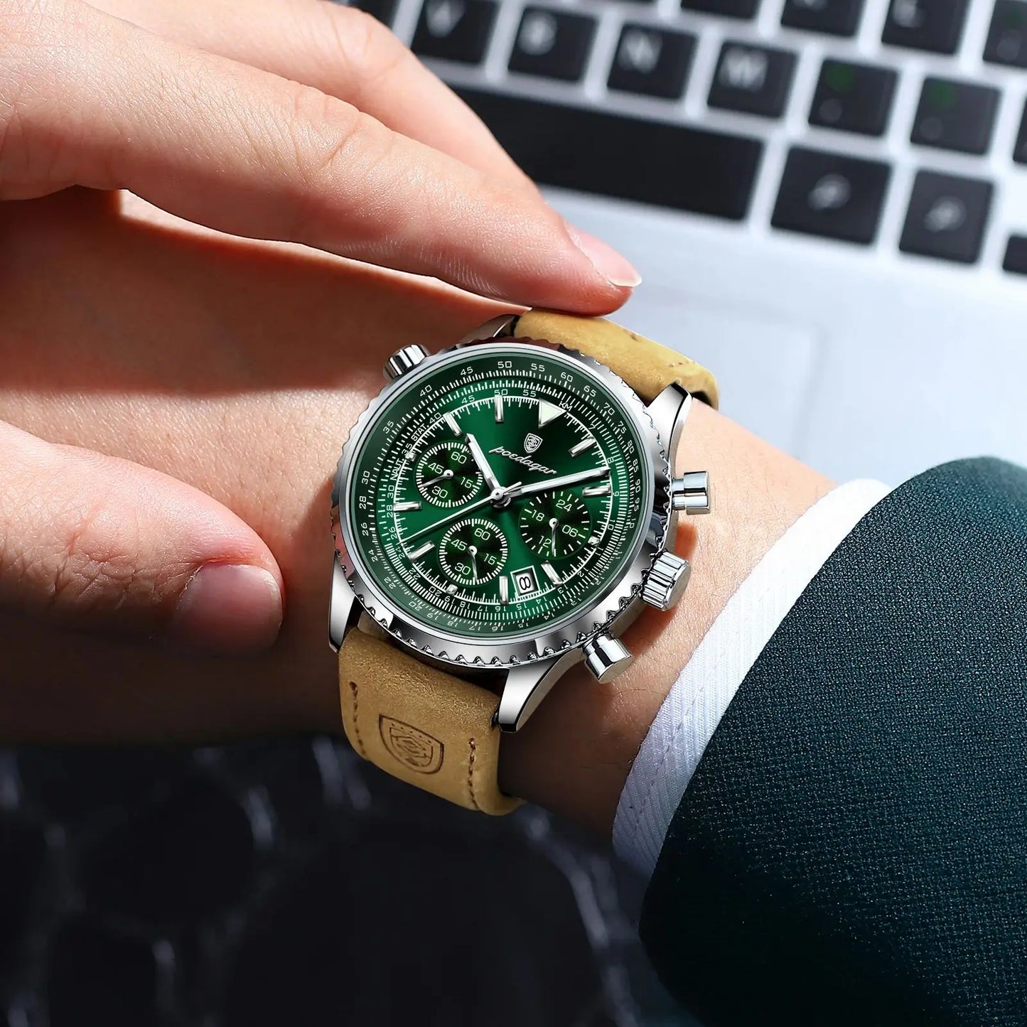 POEDAGAR Chrono Elite – Montre Homme Sport & Élégance