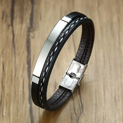 Bracelet Tressé en Cuir & Acier – Élégance Masculine Décontractée