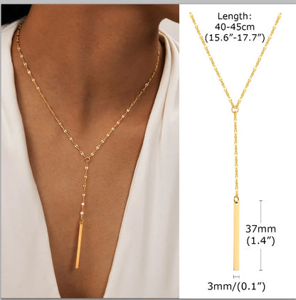 Collier Lariat Plaqué Or en Acier Inoxydable – Collier Fin Long à Goutte pour Femme