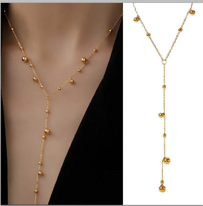 Collier Lariat Plaqué Or en Acier Inoxydable – Collier Fin Long à Goutte pour Femme