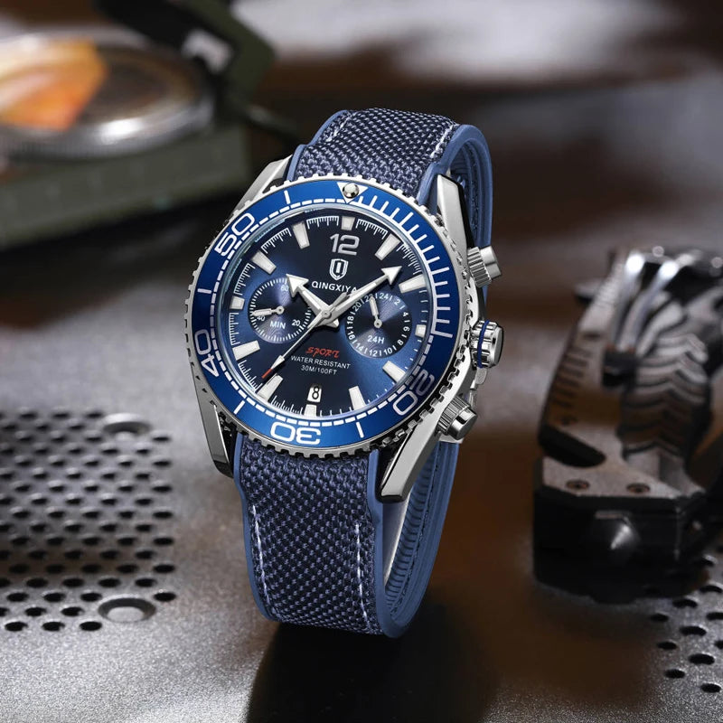 QINGXIYA Chronographe Sport Homme – Montre Quartz Étanche