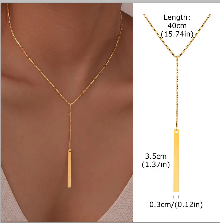 Collier Lariat Plaqué Or en Acier Inoxydable – Collier Fin Long à Goutte pour Femme