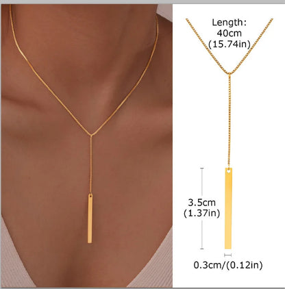 Collier Lariat Plaqué Or en Acier Inoxydable – Collier Fin Long à Goutte pour Femme