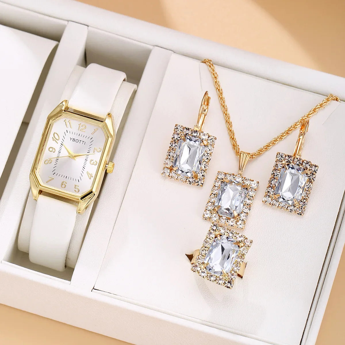Élégance Carrée – Coffret Montre & Bijoux pour Femme