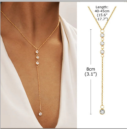 Collier Lariat Plaqué Or en Acier Inoxydable – Collier Fin Long à Goutte pour Femme
