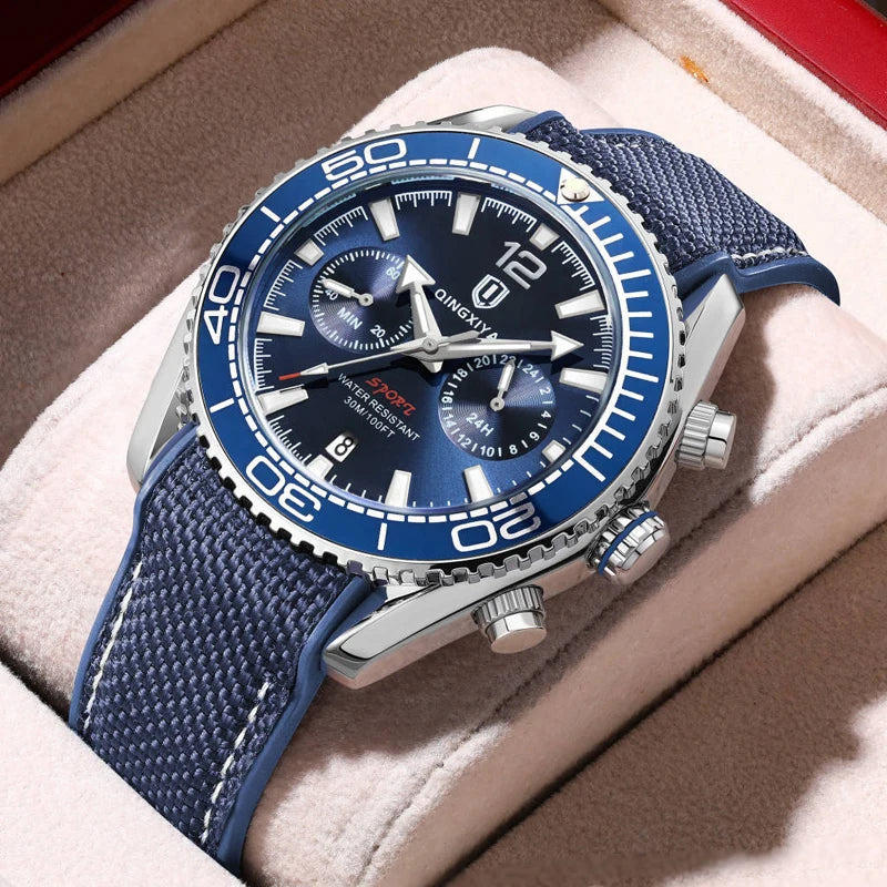 QINGXIYA Chronographe Sport Homme – Montre Quartz Étanche