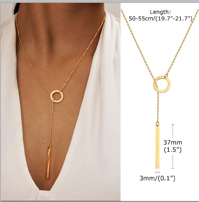 Collier Lariat Plaqué Or en Acier Inoxydable – Collier Fin Long à Goutte pour Femme