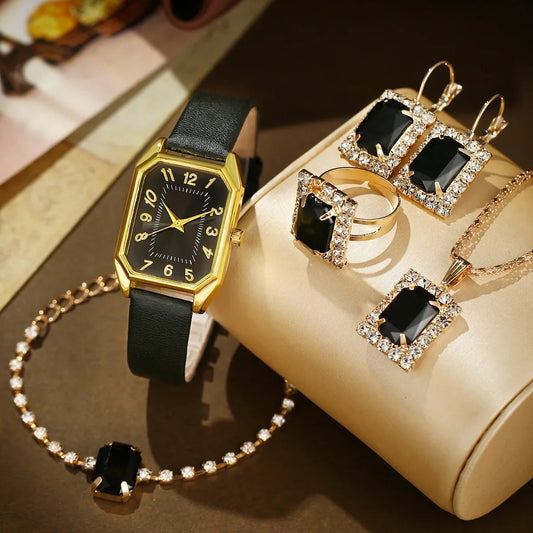 Élégance Carrée – Coffret Montre & Bijoux pour Femme