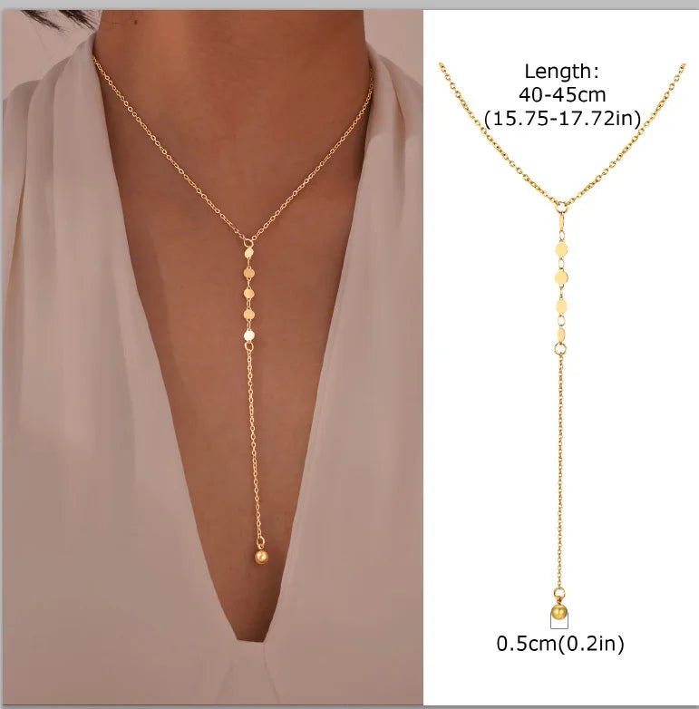 Collier Lariat Plaqué Or en Acier Inoxydable – Collier Fin Long à Goutte pour Femme