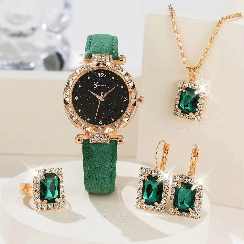 Coffret Montre Femme 5 Pièces – Élégance & Luxe avec Strass
