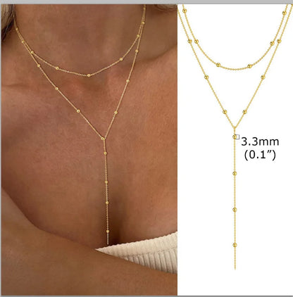 Collier Lariat Plaqué Or en Acier Inoxydable – Collier Fin Long à Goutte pour Femme