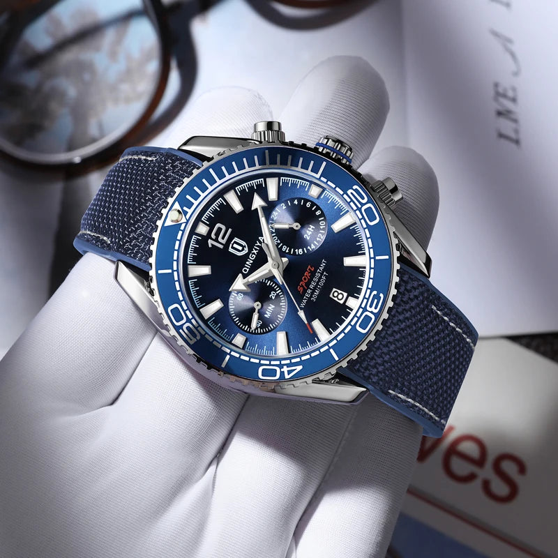 QINGXIYA Chronographe Sport Homme – Montre Quartz Étanche