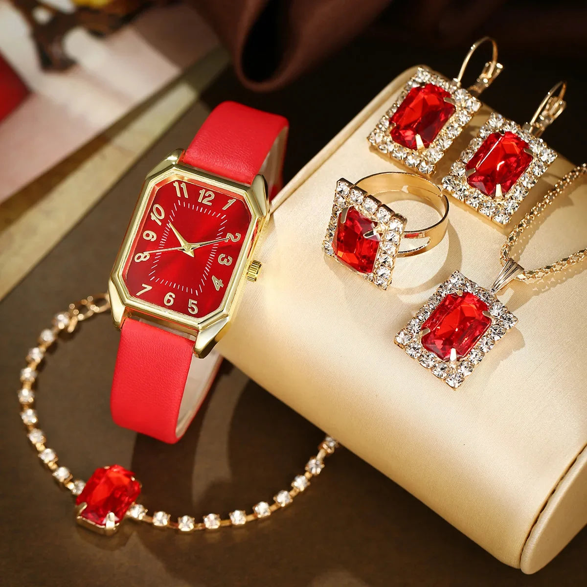 Élégance Carrée – Coffret Montre & Bijoux pour Femme
