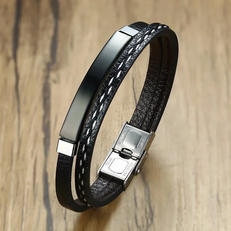 Bracelet Tressé en Cuir & Acier – Élégance Masculine Décontractée