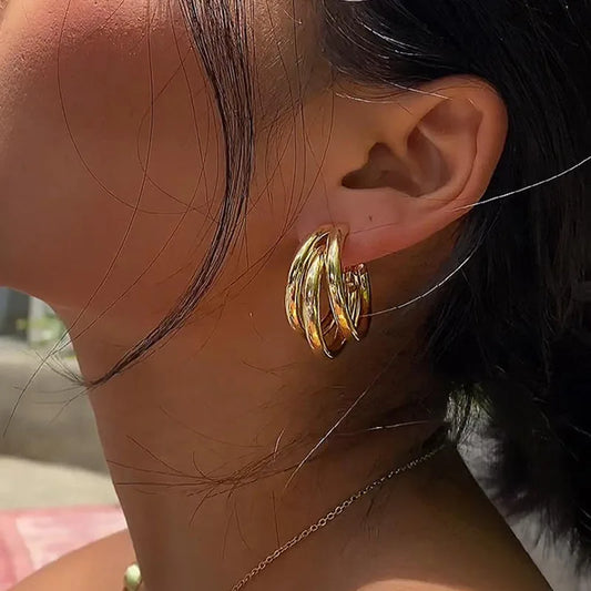 Créoles Épaisses en Acier Inoxydable – Boucles d'Oreilles Rondes Tendance pour Femme