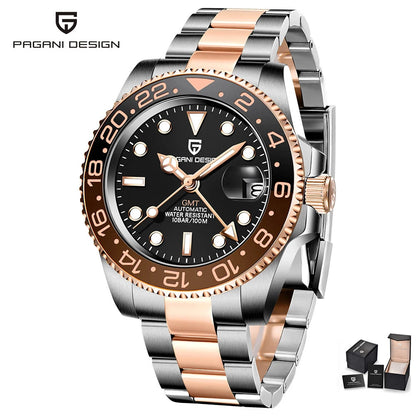 PAGANI DESIGN PD-1662 – Montre Automatique Homme GMT de Luxe en Acier Inoxydable