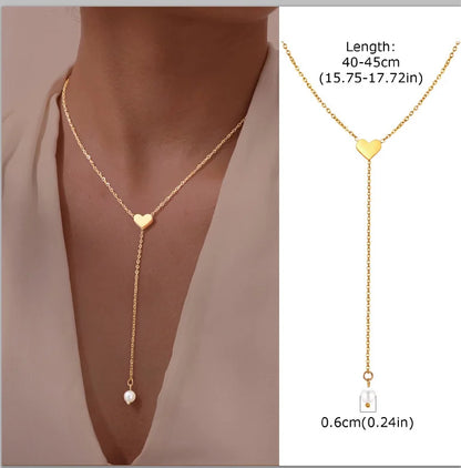 Collier Lariat Plaqué Or en Acier Inoxydable – Collier Fin Long à Goutte pour Femme